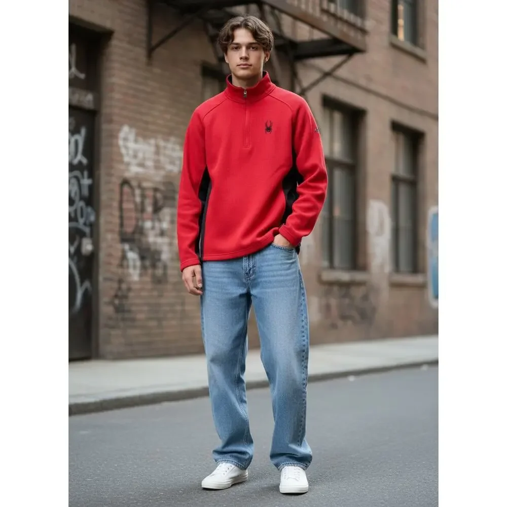 Spyder Men’s Medium Outbound 1/2 Zip Core Sweater Fleece Pullover Red Black